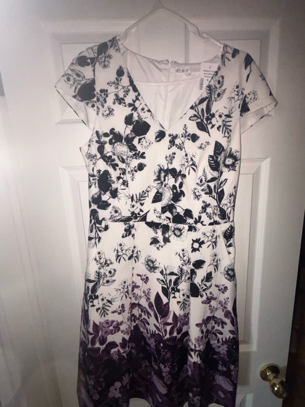 Apt. 9 White, Black & Purple Floral V-Neck Fit-and-Flare Midi Dress